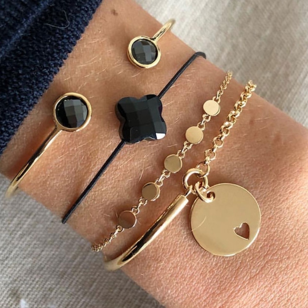 *AUGUST* 4-Pc Gold x Black Fashion Bracelet Set